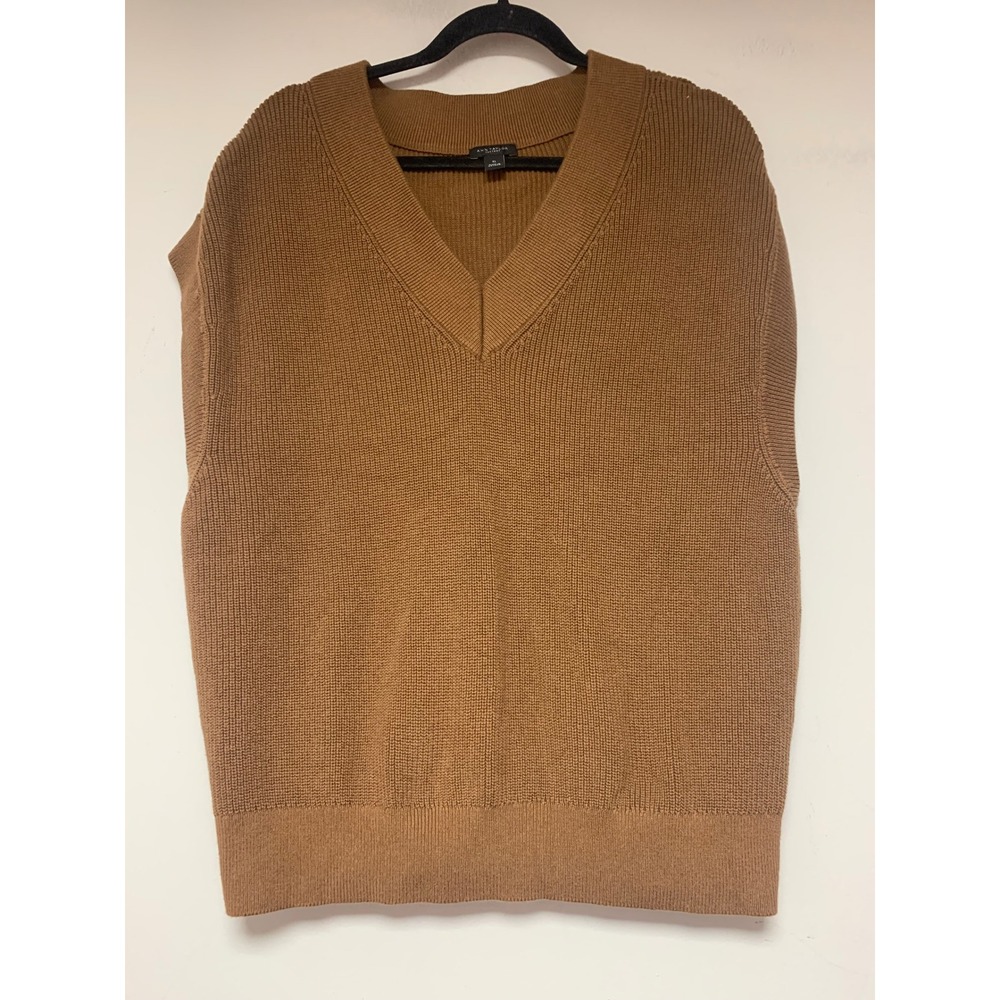 Ann Taylor Factory Sweater Vest Womens XL Brown Excellent V-Neck Cotton Knit